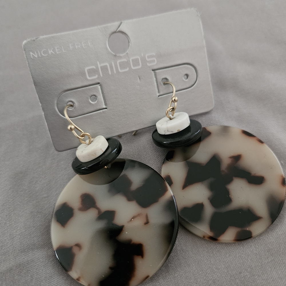 Chico's Black and Cream Patterned Earrings
